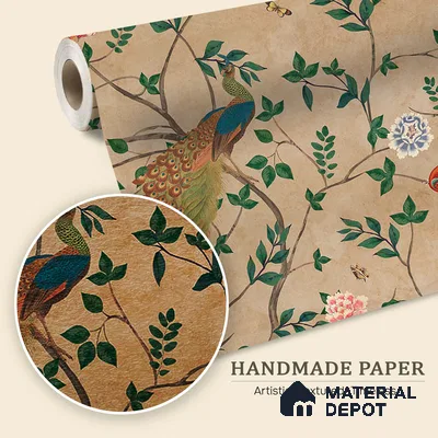 Pakhi Beige Chinoiserie Design Handmade (Customised Size Wallpaper )