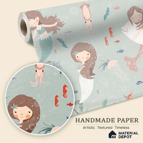 Cute Mermaids Wall Mural for Kids Room Handmade (Customised Wallpaper)
