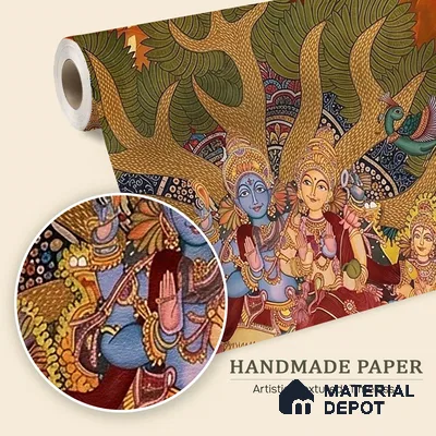 WP 02436 | Lotus of kailasa | Multicolour Bright Deity Tree Of Life Traditional Look Wallpaper (Customised Size)
