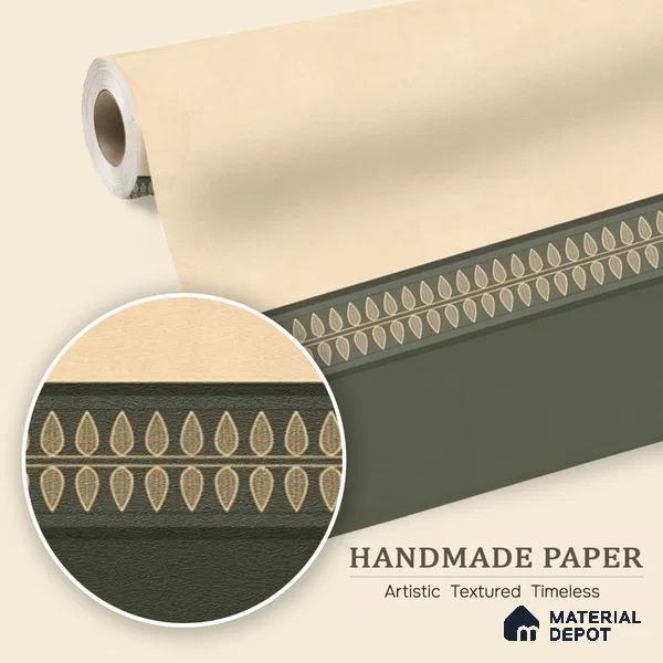 WP 03268 B | Viram | Beige & Olive Two-Tone Border Panel Plain Look Wallpaper Handmade (Customised Size)