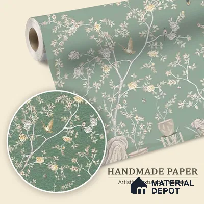 Verde Elegance, Handmade Chinoiserie (Customised Wallpaper)