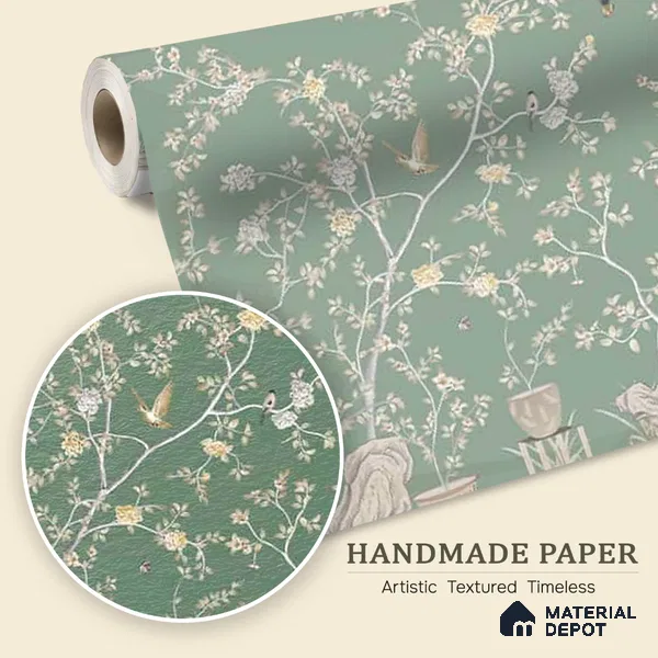 Verde Elegance, Handmade Chinoiserie (Customised Wallpaper)