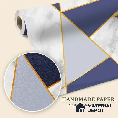 Golden Stripes With Marble Design Room Customised Blue Handmade (Customised Wallpaper)