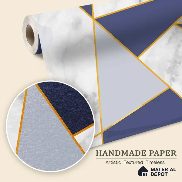 Golden Stripes With Marble Design Room Customised Blue Handmade (Customised Wallpaper)