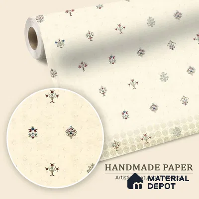 WP 03672 C | Yellow Indian Motif for Rooms | Off-White & Grey Ditsy Sprig Floral Look Wallpaper Handmade (Customised Size)