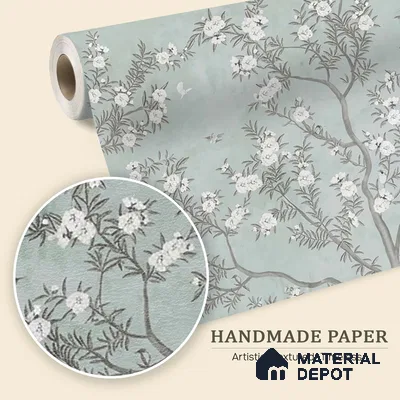 Chinoiserie Pattern for Walls, Light Green Handmade (Customised Wallpaper)