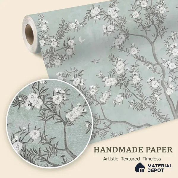 Chinoiserie Pattern for Walls, Light Green Handmade (Customised Wallpaper)