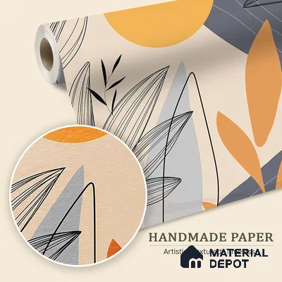 WP 03686 C | Sunrise Abstract Floral Line Art | Multicolour Pastel Sun & Leaves Abstract Look Wallpaper Handmade (Customised Size)