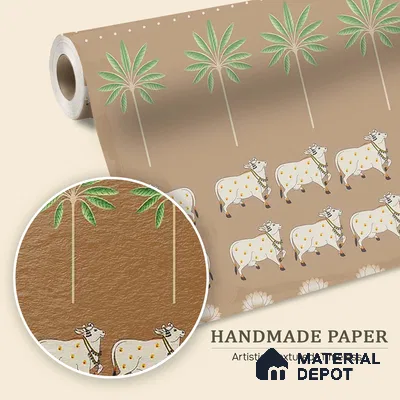 Pichwai Cow Painting Inspired for Walls, Brown Color Customised Handmade (Customised Wallpaper)