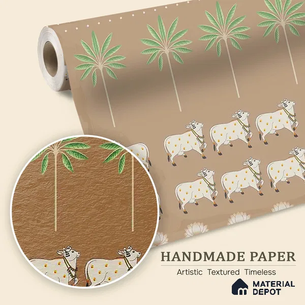 Pichwai Cow Painting Inspired for Walls, Brown Color Customised Handmade (Customised Wallpaper)