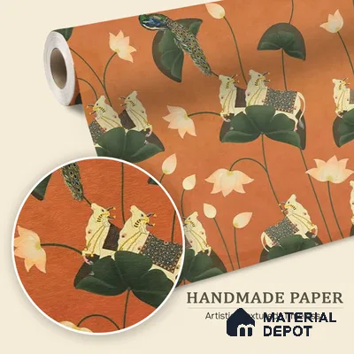 Pichwai Floral Cow Painting Inspired Rust Orange for Walls Handmade (Customised Wallpaper)