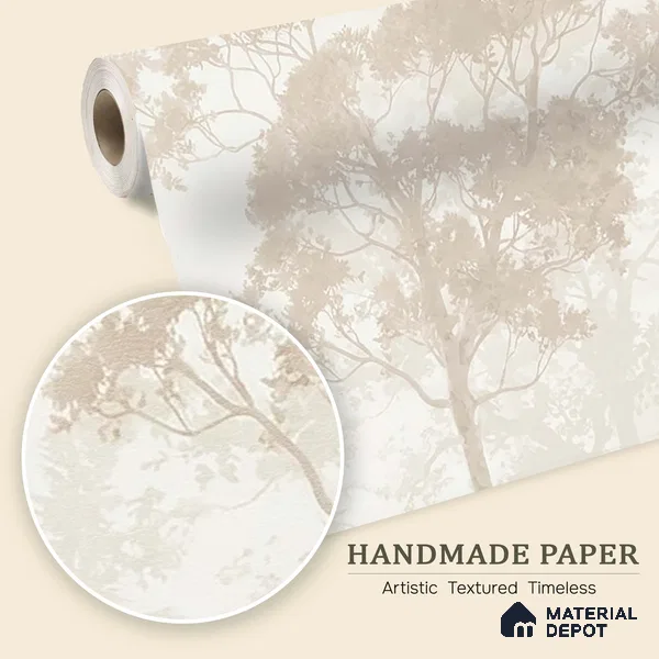 Vintage Forest Theme for Rooms, Sandy Beige Handmade (Customised Wallpaper)