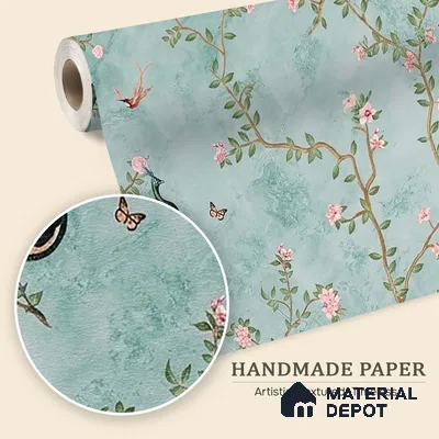 Bagiya, Peacock Handmade Chinoiserie Wallpaper in Indian Style (Customised Size Wallpaper)