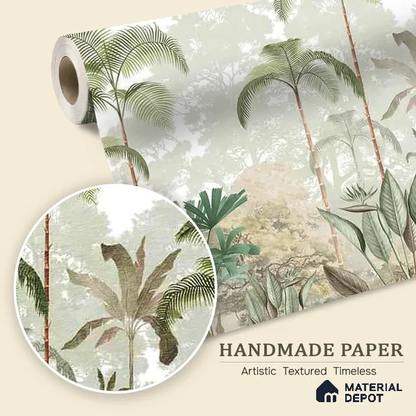 Kaira, Nature Theme Tropical Handmade Wallpaper for Rooms, Green (Customised Size)