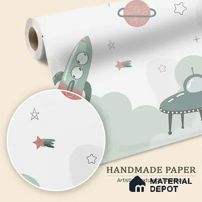 Green and Pink Space Theme Children Handmade Wallpaper (Customized Wallpaper)