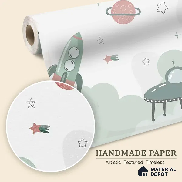 Green and Pink Space Theme Children Handmade Wallpaper (Customized Wallpaper)