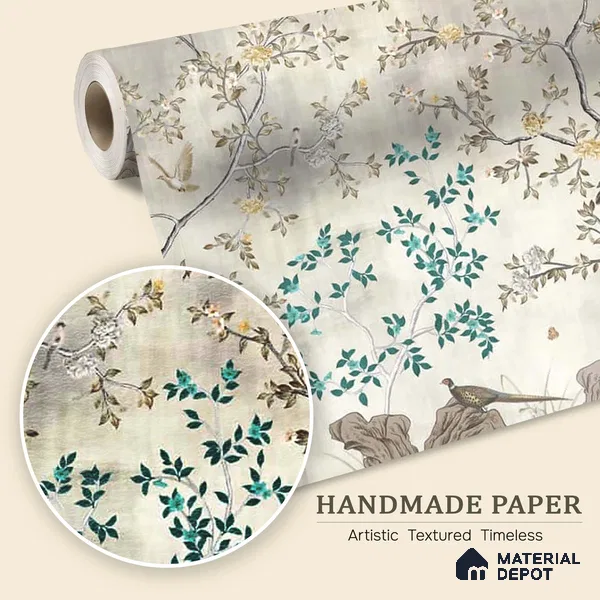 Grandeur in Silver Chinoiserie Handmade Wallpaper for Wall, Customised