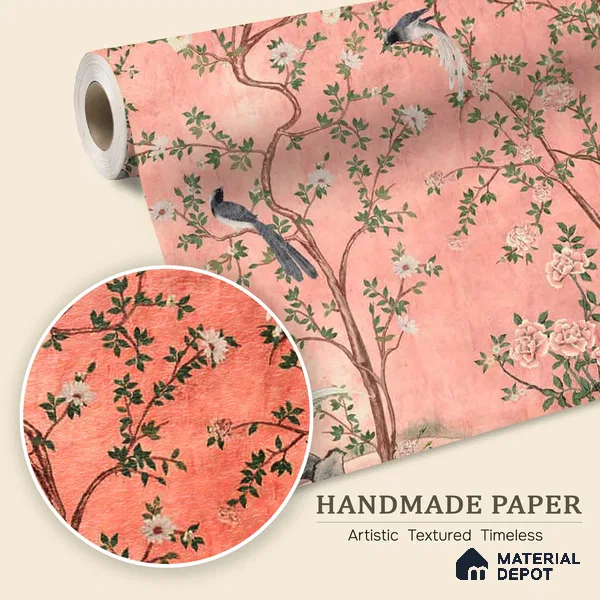 Rosa Chinoiserie Pink Customized Floral Wallpaper - Handmade