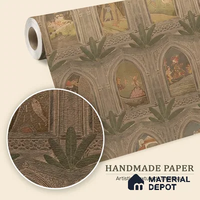 WP 03912 B | Ramayan- Luxury | Warm Beige Palace Arch Gallery Traditional Look Wallpaper Handmade (Customised Size)