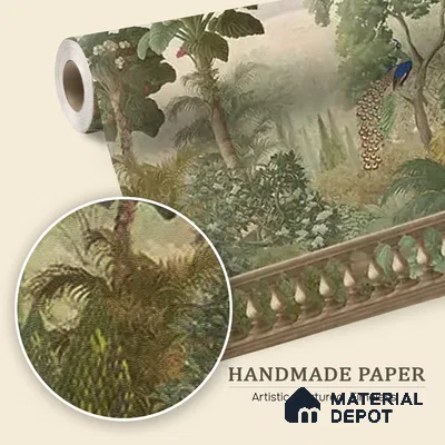 Peacock Garden, Jungle Theme Handmade Wallpaper for Walls (Customized Size Wallpaper)