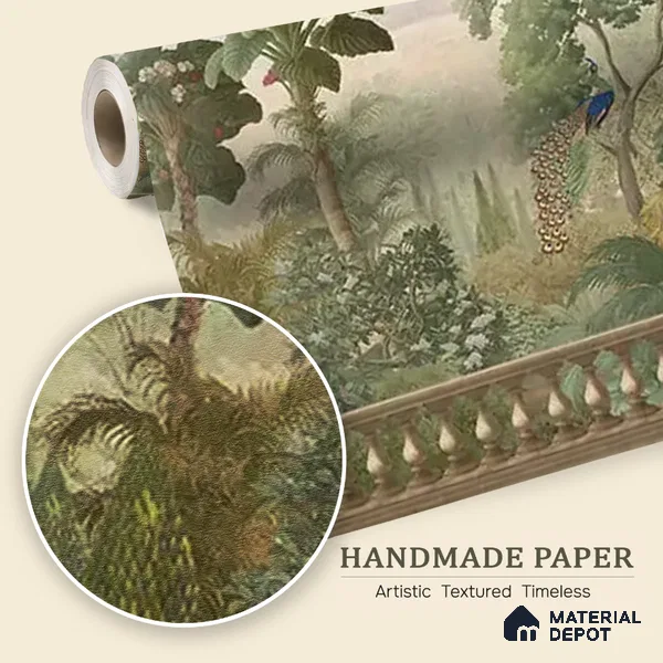Peacock Garden, Jungle Theme Handmade Wallpaper for Walls (Customized Size Wallpaper)