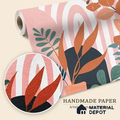 WP 04265 C | Boho Botanica | Dusty Pink Striped Leaf Botanical Look Wallpaper Handmade (Customised Size)