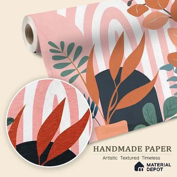 WP 04265 C | Boho Botanica | Dusty Pink Striped Leaf Botanical Look Wallpaper Handmade (Customised Size)