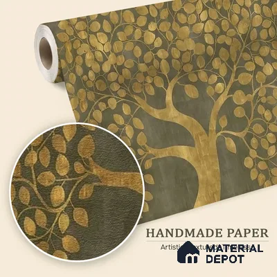 Tree of Life Handmade Wallpaper in Style of Pichwai Art Form Customised for Rooms Green