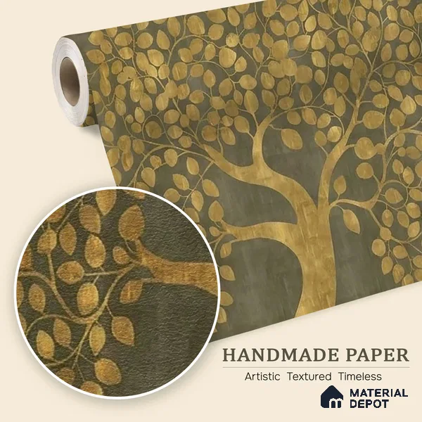 Tree of Life Handmade Wallpaper in Style of Pichwai Art Form Customised for Rooms Green