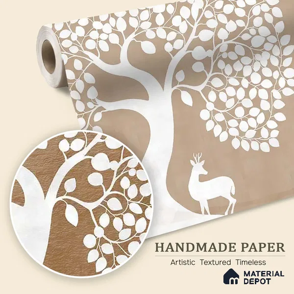 Beige Pichwai Tree of Life Handmade Wallpaper for Pooja and Living Rooms