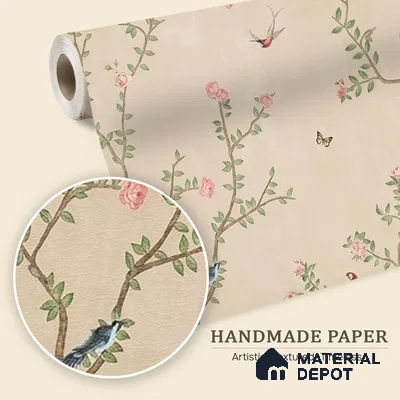 Bagiya, Peacock Chinoiserie in Indian Style, Clay Beige, Customised Handmade Wallpaper