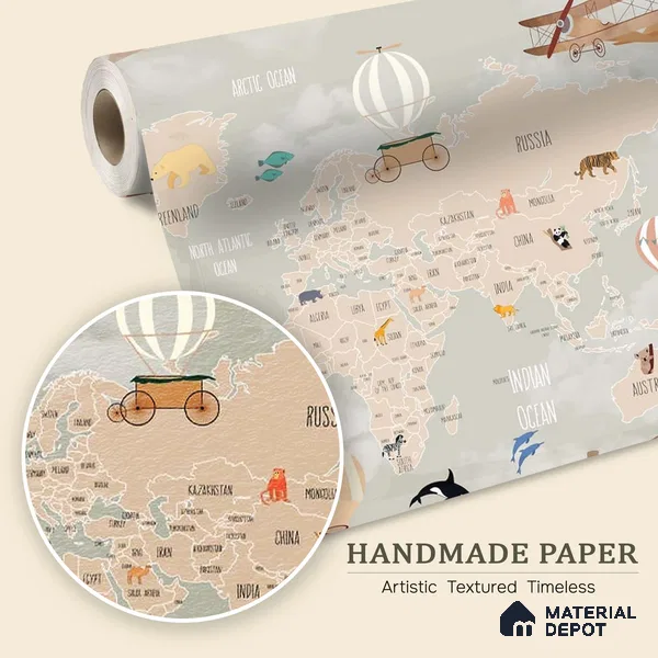 Pastel Kids Bedroom Customised Handmade Wallpaper of World Map