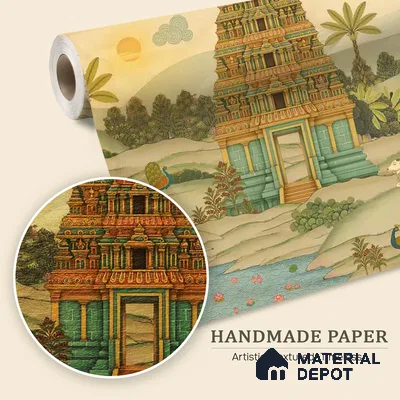 Gopuram Vatika Handmade Wallpaper in South Indian Style, Customised