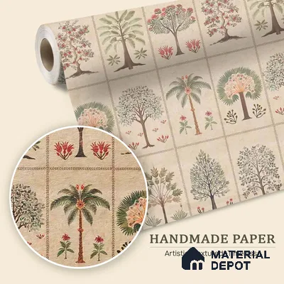 Beige Botanical Bliss Handmade wallpaper Customised for Walls