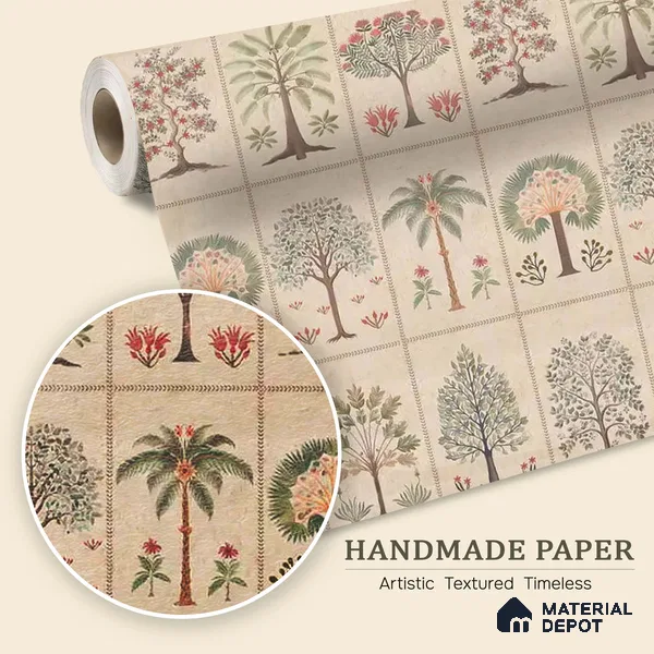 Beige Botanical Bliss Handmade wallpaper Customised for Walls
