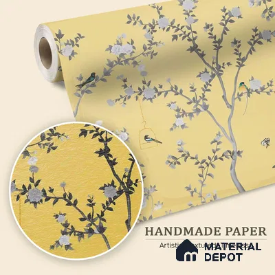 Aura in the Garden, Yellow Chinoiserie Handmade Wallpaper