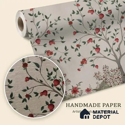 Rang Baag Indian Handmade Wallpaper for Homes | Pomegranate | Customised Size Wallpaper