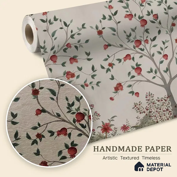Rang Baag Indian Handmade Wallpaper for Homes | Pomegranate | Customised Size Wallpaper