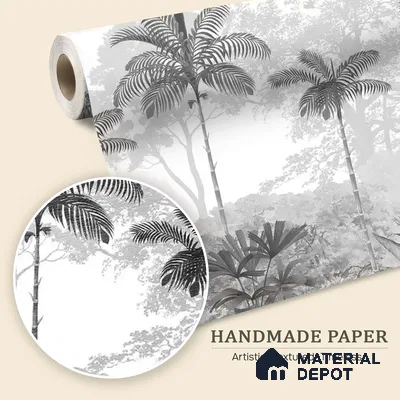Kovalam, Monotone Tropical Handmade Wallpaper | Customised Size Wallpaper