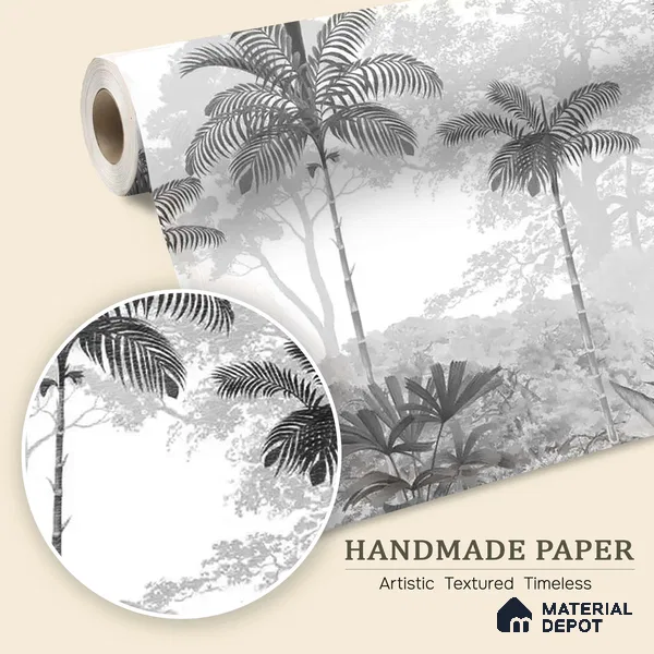 Kovalam, Monotone Tropical Handmade Wallpaper | Customised Size Wallpaper