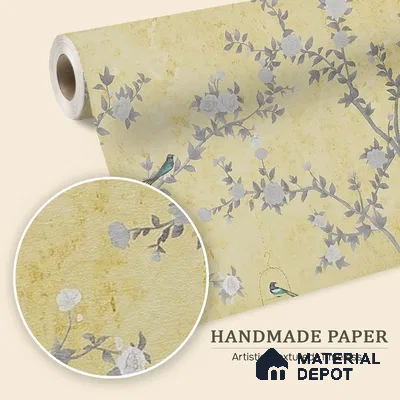 Yellow Aura in the Garden, Luxury Chinoiserie Wallcovering Sukoon Series Handmade Chinoserie Design (Customised Size Wallpaper)