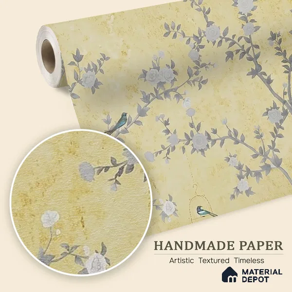Yellow Aura in the Garden, Luxury Chinoiserie Wallcovering Sukoon Series Handmade Chinoserie Design (Customised Size Wallpaper)