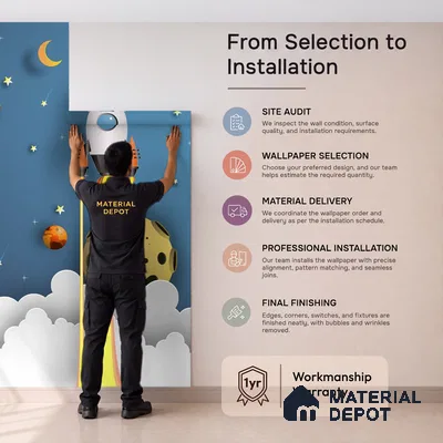 3D Space Theme Wallpaper with Solar System for Kids, Blue Sparkla N Shine Series Canvas Space Design (Customised Size Wallpaper)