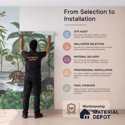 Anandvan Jungle Theme Customised Wallpaper, Green Sukoon Series Handmade Nature Design (Customised Size Wallpaper)