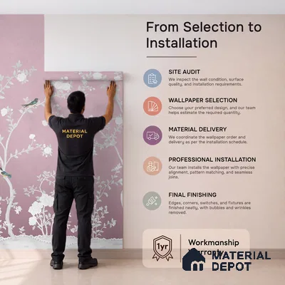 Aura in the Garden Pink Chinoiserie Wallpaper Sukoon Series Handmade Chinoserie Design (Customised Size Wallpaper)