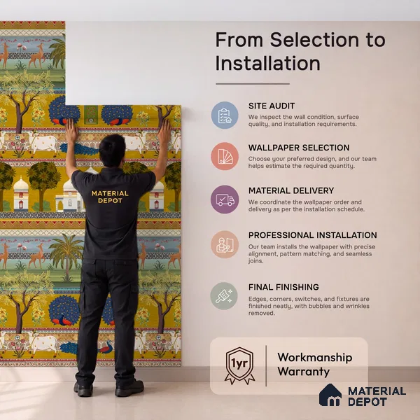 Bageecha Indian Garden Wallpaper Customised Sukoon Series Canvas Patterned Design (Customised Size Wallpaper)