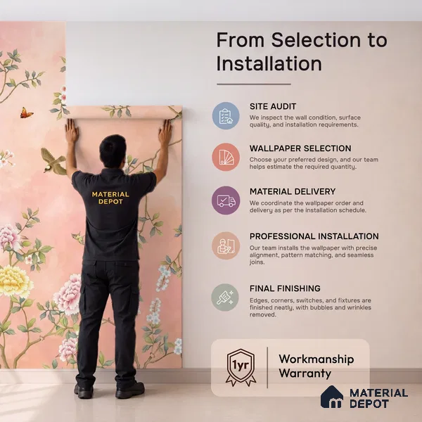 Blossom, Peach Chinoiserie Wallpaper, Customised Sukoon Series Canvas Chinoserie Design (Customised Size Wallpaper)