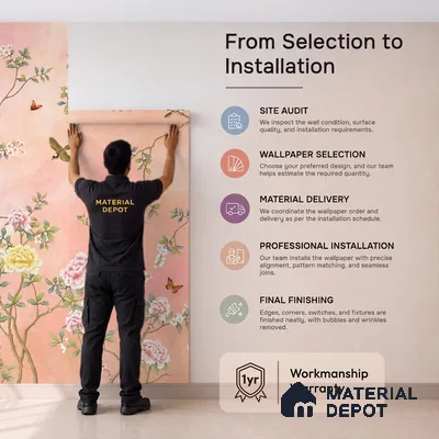 Blossom, Peach Chinoiserie Wallpaper, Customised Sukoon Series Handmade Chinoserie Design (Customised Size Wallpaper)