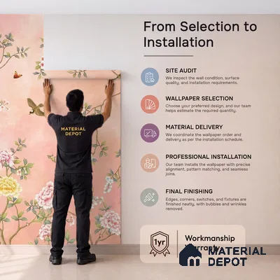 Blossom, Peach Chinoiserie Wallpaper, Customised Sukoon Series Soft Feel Chinoserie Design (Customised Size Wallpaper)