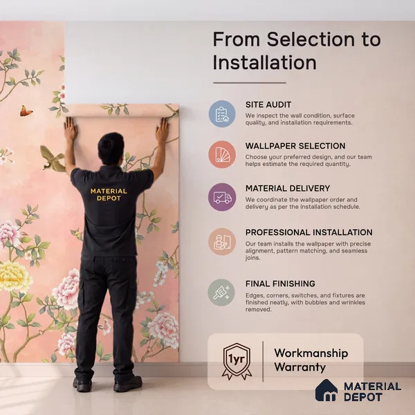 Blossom, Peach Chinoiserie Wallpaper, Customised Sukoon Series Soft Feel Chinoserie Design (Customised Size Wallpaper)